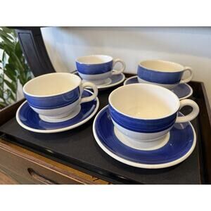 RARE Ceramica San Marciano Made in Italy Handpainted, SET OF 4 Saucers & 4 Cups